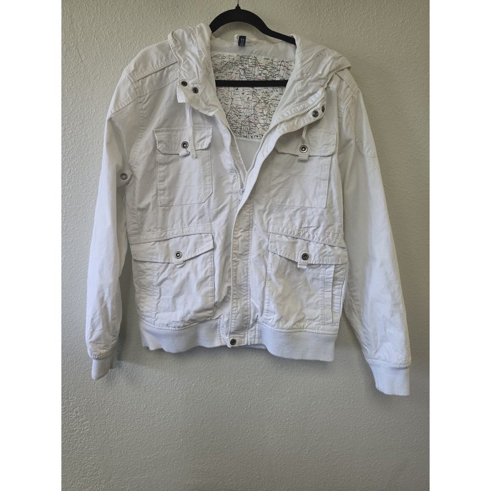 Divided H&M Women XL White Cotton Jacket Long Sleeve Collared Casual Coat